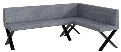 MEBLINI Eckbank für Esszimmer - Küchenbank - Essecke - Sitzecke Küche - Toni - X-Beine 142x196x87cm Rechts - Grau Samt