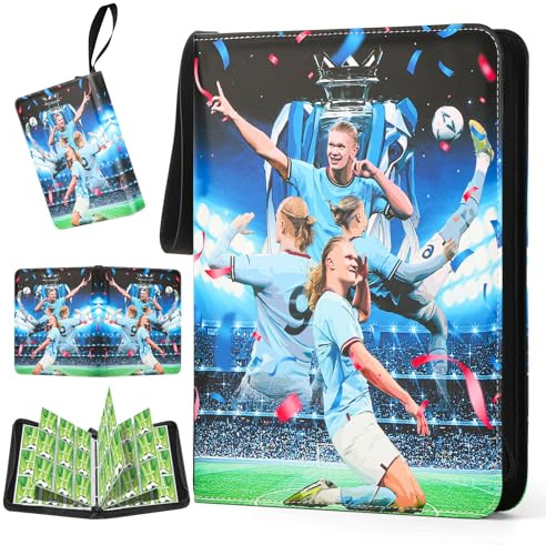 TCGUARD Fußball Sammelalbum mit 720 Taschen für Sportkarten, Fußball Karten etc. Sammelkarten Album für Fußballkarten, Doppel-Seiten mit Wasserdichtes PU und Reißverschluss für Fußball Karten Azurblau