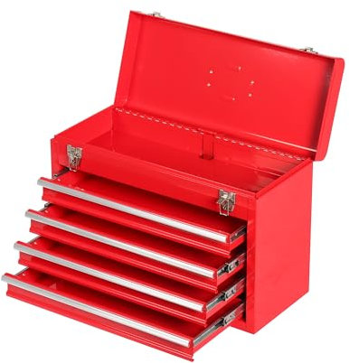TANKSTORM Portable Steel Tool Chest with Drawers,20.6 4-Drawer Box Storage Organizer Cabinet Metal Toolbox with Ball Bearing Slides, Black(X4 Red)