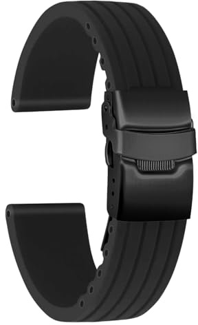 ULLCHRO Unisex Kautschuk Armband mit Edelstahl Schwarz Faltschließe