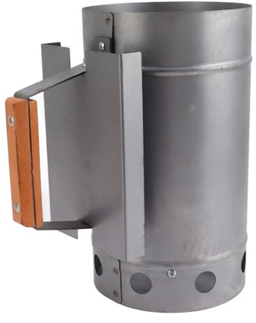 Starter de Cheminée BBQ Efficace, Starter de la Cheminée Grill Starter Starter avec Poignée en Bois, Allumage Rapide au Charbon de Bois, Construction en Alliage de Fer en Zinc, Conception Portable,
