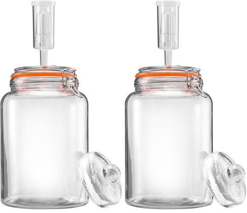 YARWELL 1 Gallon Fermentation Jars with Weights & Airlocks, Fermenting Kit for Sauerkraut, Kimchi, Kombucha and Pickles, 2 Pack