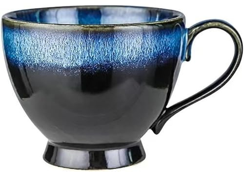 Huiyiwert Porzellan Kaffeebcher 400ml Große Kaffeetasse Steingut Teetasse mit Henkel Vintage Cappuccino Tasse Geschenk für Valentinstag Muttertag Geburtstag Weihnachten Neujahr (Blau)