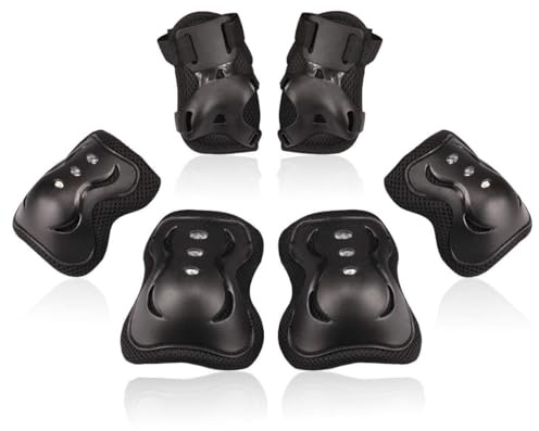 BOSONER Knee Pad for Kids 6 In 1 Knee and Elbow Pads for Children, Protective Gear Set with Wrist Guards, Kids Knee Pads for Skating (Black, Small (3-8 years))