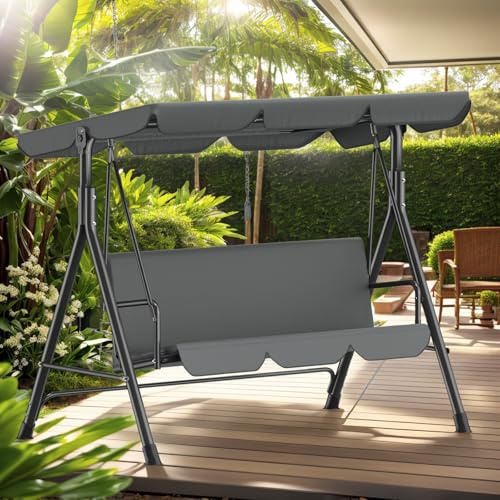 Hollywoodschaukel Gartenschaukel mit Verstellbarem Sonnendach, Sitzpolster & Stahlgestell, 193x110x152cm, Schaukelbank für Garten & Terrasse, Bis 200 kg Belastbar, Outdoor Geeignet, Anthrazit