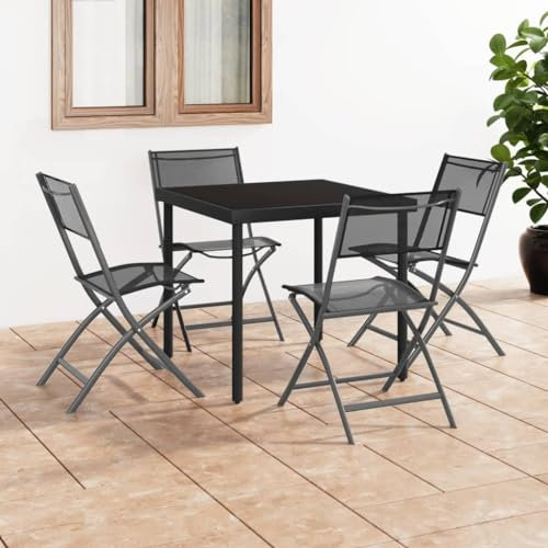 XINCXIN Klappbare Gartenstühle 4 STK., Stühle Korbsessel Chair Stuhl Geeignet für Outdoor Pool Terrace Balcony Schwarz Stahl und Textilene