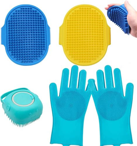 5 Pcs Dog Brush, Cat Brush, Dog Bath & Washing Gloves, Gentle Cleaning & Skin Care Set for Short Haired Cats, Pet Owners