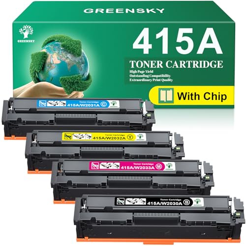 GREENSKY 415A con Chip Compatibile per HP 415A 415X Toner per HP Color Laserjet Pro MFP M479fdw M479fnw M479fdn M479dw M454dn M454dw W2030A W2031A W2032A W2033A Nero Ciano Giallo Magenta 4-Pack