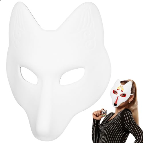 Didiseaon White Leather Fox Mask for Adults, Comfortable to Wear and Blank for DIY Painting, for Halloween Costume and Fashion Shows, Japanese Style Fox Face Masquerade Mask