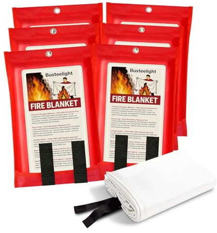 Busteelight Löschdecke – Feuerlöschdecke für Küche & Zuhause (6 Stück) | 100% Glasfaser Brandschutzdecke 100×100 cm, Notfall Feuerdecke für Herd, Fettbrand, Auto, Büro & Camping