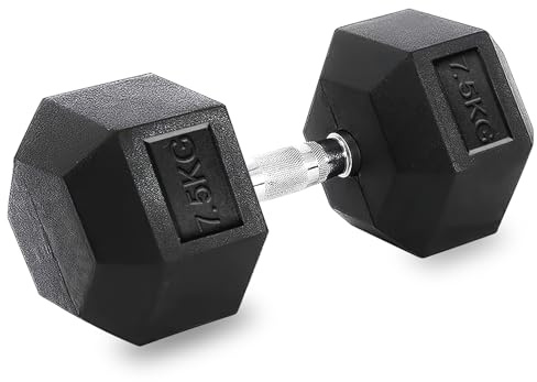 Mancuernas Hexagonales 5-25kg Set Profesional para Gym en casa, hierro fundido con revestimiento de Caucho SIN OLOR con mango Ergonómico Antideslizante, Versátil, Individual o Pares(7.5kg)