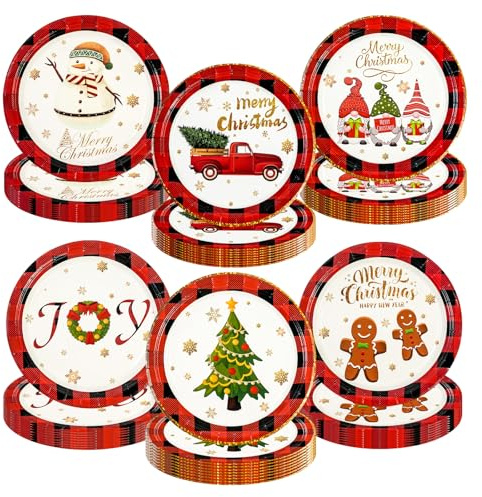 EVYIENEN 48 Stück Weihnachts Farbverlauf Pappteller, Partyteller Partyset Süße Party, 6 Designs Für Zum Weihnachten Geburtstag Hochzeiten Jubiläums