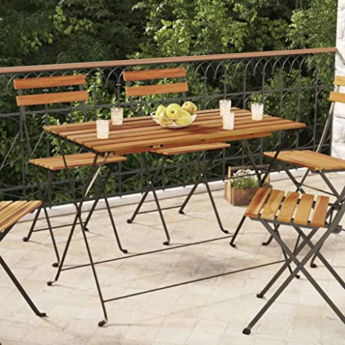 Mesa Plegable de Exterior, Mesa de Bistro con Tablero de Madera de Acacia Maciza y Estructura de Acero, Diseño Compacto y Plegable, Resistente a la Intemperie, Terraza o Balcón, 100 x 54 x 71 cm