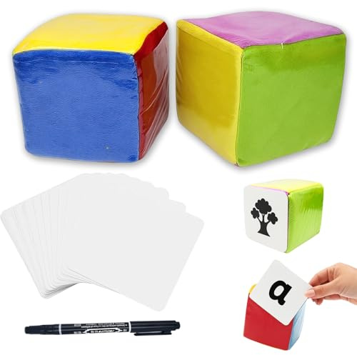 WangVipfei Schaumstoffwürfel, Würfel Mit Einstecktaschen, 42 Teile DIY Bildungsspiel, Großformatige Spielwürfel Für Kinder, Vorschule Und Grundschule, Familienbrettspiele