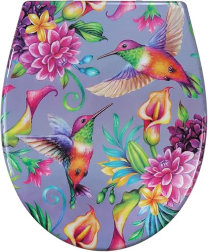 Fanmitrk Duroplast Soft Close Toilet Seat-Quick Release Toilet Seats with Top Fixing,Colorful Pattern,Easy fit Easy Clean (UF819-55XIN)