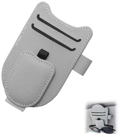 VOSSOT Brillenhalter für Auto Sonnenblende Magnetischer Auto Sonnenbrillenhalter Leder Brillenhalterung Auto Visier Kartenclip Organizer für Sonnenbrille & Karten Organizer Brillenclip Auto Zubehör