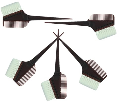 BEBEMOKO 5pcs Hair Coloring Bowl Hair Coloring Comb Hairdressing Comb Plastic Material Convenient to Use Easy to Hold Black Coffee Professional Salon