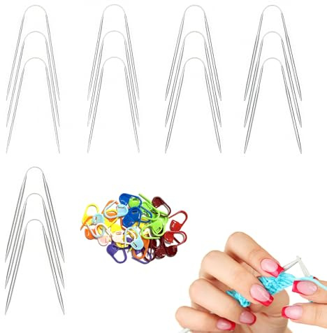 6 Stück Aluminium Zopfnadeln Zum Stricken mit 10 Maschenmarkierer, Zopfnadel Set für Pullover Schals Socken Zopfstricknadel Zubehör für alle Strickprojekte, Flexible Kabel Krümme Nadel (Silber)