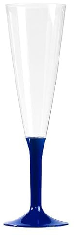 Flûtes à Champagne Réutilisables en PVC, 20 cm, Pied Détachable Coloré, Lot de 10, Translucide et Brillant, Compatible Lave-Vaisselle, 12 Coloris Disponibles, Décoration Fête et Mariage (Marine)