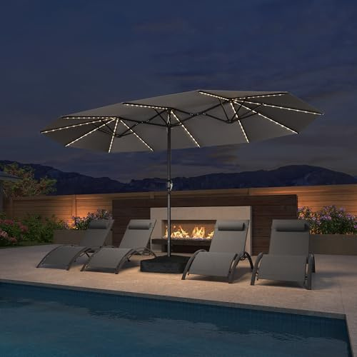 PURPLE LEAF Sonnenschirm 425 x 245 cm mit LED Aluminiumgestell, Hellgrau