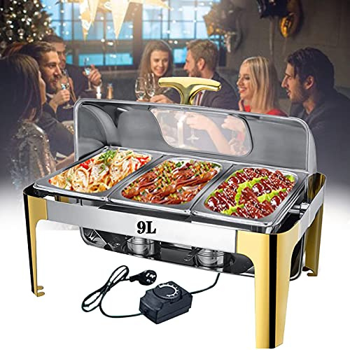 Set scaldavivande, scaldavivande elettrico per buffet, scaldavivande in acciaio inox per fornelli da colazione per uso commerciale e domestico, utensili da cucina (padella da 1/3 di dimensione, 9 l)