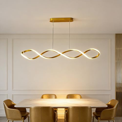 Sedtonmu LED Hängeleuchte mit Fernbedienung – Höhenverstellbare & Dimmbare Pendellampe für Esstisch und Decke, Modernes Design für Esszimmer, Küche, Wohnzimmer, Büro und Schlafzimmer,Gold,100cm