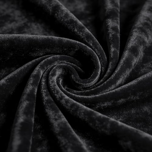 Pannesamt Stoff, Samtstoff Meterware Glänzender Stretch Samt, 155-160 cm Breit, Länge 2M, für Vorhänge Gardinen Kleid Bekleidung Bühne Kostüm Tischdecke Dekostoff (Schwarz)