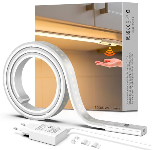 SIBI LIGHTING LED Unterbauleuchte 1M mit Gestensensor 3000K Warmweiß | Dimmbar Led Lichtleiste Küche, Selbstklebend Flexibel Silikon, 24V Netzteil, 800 Lumen