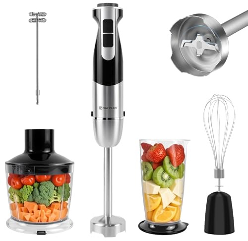 5-In-1 Immersion Hand Blender Set with Frother, Whisk, Blades,500ml Chopper,700ml Measuring Cup,1300W Stainless Steel Electric Stick Blender, Speed Adjustable Soup Mini Chopper, Food Processor Kitchen