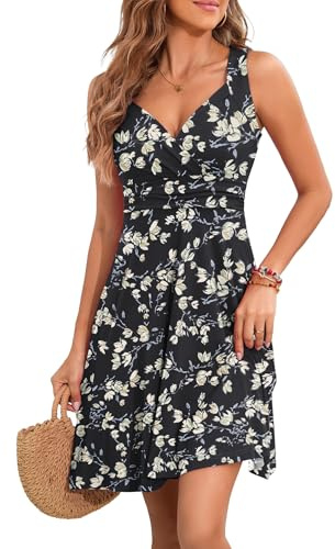 YUTILA Sommerkleid Damen V-Ausschnitt Ärmelloses Strandkleid