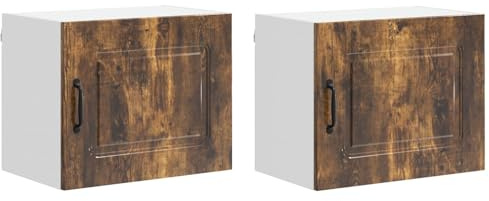 QJBSAVVA Kalmar - Juego de 2 armarios de pared para cocina, 50 x 31 x 40 cm, madera de roble ahumado, armario superior moderno con 2 puertas y 4 estantes para espacio de almacenamiento adicional en la