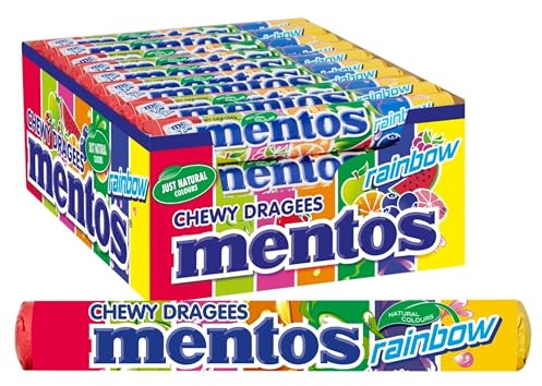 Mentos Rainbow Dragees, Frucht-Bonbons mit Orange, Erdbeer, Apfel, Heidelbeere, Himbeere, Melone & Grapefruit Geschmack, Süßigkeiten Multipack (40 Rollen), vegan