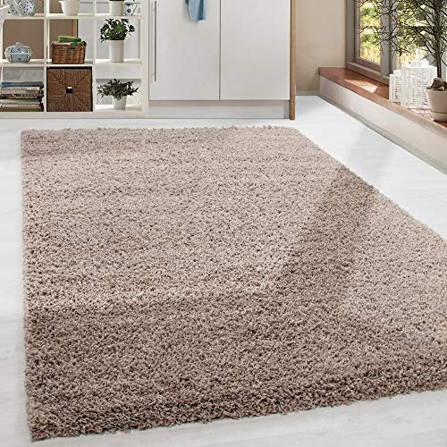 HomebyHome Teppich Wohnzimmer Shaggy Hochflor Beige Rechteckig 120x170 cm Design - Flauschiger Teppich Schlafzimmer Moderne Extra Weich Pflegeleicht - Carpet Living Room