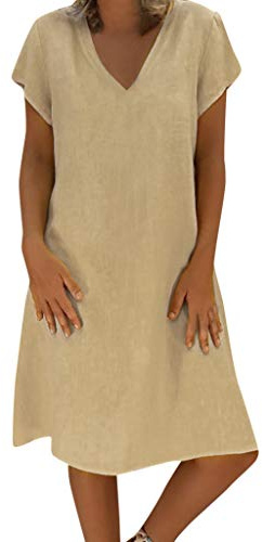 Xmiral Vestiti Estivi Donna Taglie Forti Estate Vestiti Casual Eleganti Corti Manica Corta V-Collo Cotone T-Shirt Lunga Manica Corta Vestiti Camicia Donna Mini Abito Gonne