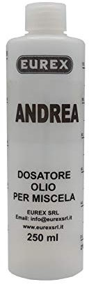Eurex srl Dosatore Olio per Miscela 250 ml Personalizzato con Il Tuo Nome: Andrea. Completo di Tappo, Scala Graduata e percentuali 2-4% 2,5-5% 3-6% (3)