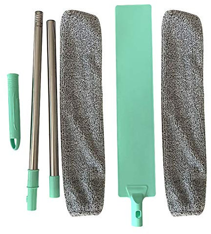 Fnsky - Spolverino per la pulizia, spazzola per la polvere da camera da letto, con manico lungo e flessibile, Verde, 125cm-With 2 PCS Cloth