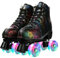 Unisex Roller Skates Double Raw Four Wheels Classic High-top PU Leather Lighting Roller Skates Shoes for Beginner Womens Mens Boys Girls Indoor and Outdoor (Lightning black flash wheel,45)