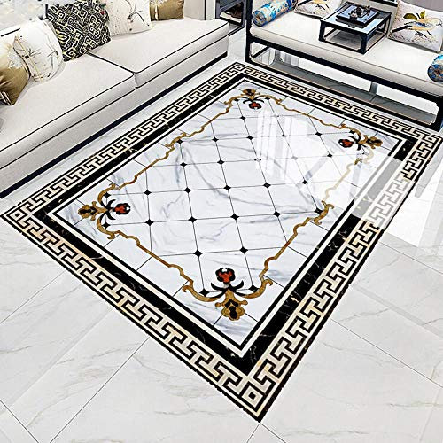 Benutzerdefinierte 3D-Bodentapete Modern European Style Schwarz Weiß Marmor Muster Aufkleber Wasserdicht Selbstklebendes Wohnzimmer Wandbild-300 * 210cm