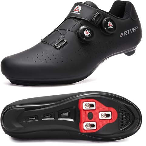 ARTVEP Herren Radschuhe Damen MTB Fahrradschuhe Kompatibel mit Look SPD SPD-SL Delta Lock Pedal Reitschuhe Kompatibel mit Peloton Schuhen Streifen Alles schwarz EU 40/250
