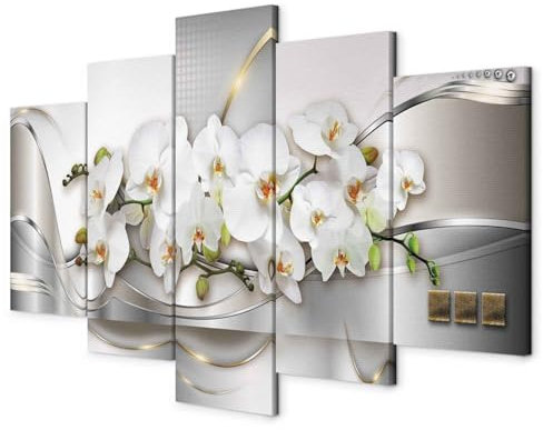 B&D XXL - Akustikbild Blumen Orchidee 5 tlg Bilder Akustikschaum Schallschutz Wand Deko Kunst Akustikpaneele Wandpaneele Schalldämmung Wandbild Schallabsorber Akustikplatten Abstrakt grau a-A-0004-b-n