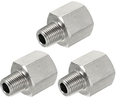 sourcing map Hex Bushing, 1/8 PT Male to 1/4 PT Female Stainless Steel Pipe Fitting Adapter, Pack of 3