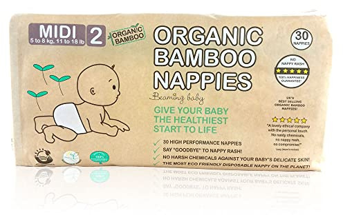 Beaming Baby Organic Bamboo Nappies Size 2, Midi, 8 Packs of 30 Bamboo Eco Nappies. Eco Friendly Bamboo Diapers for Your Beautiful Baby 2 to 5 Months