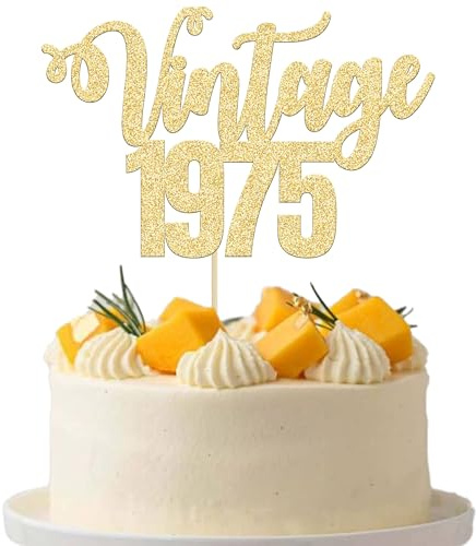 Gyufise 1 Pack Vintage 1975 Cake Topper Gold Glitter Happy 50th Birthday Cake Decorations for 50th Men and Women Birthday 50 Fabulous and Happy Fifty Party Supplies