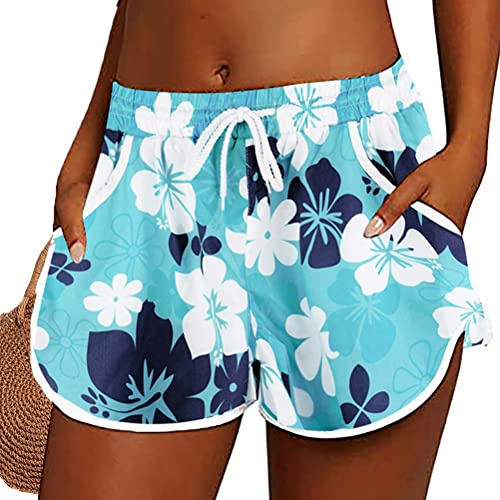 Onsoyours Short de Bain Femme Été Maillot de Bain à Séchage Rapide Imprimé Multiusage Sport Short pour l'Yoga Jogging Plage A Bleu L