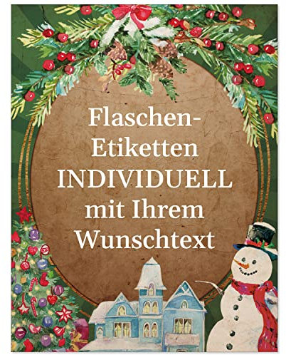 8 Flaschenetiketten selbstklebend mit Text personalisiert - Weihnachten Etikett Vintage Weihnacht 3 - weihnachtliche Flaschen Aufkleber