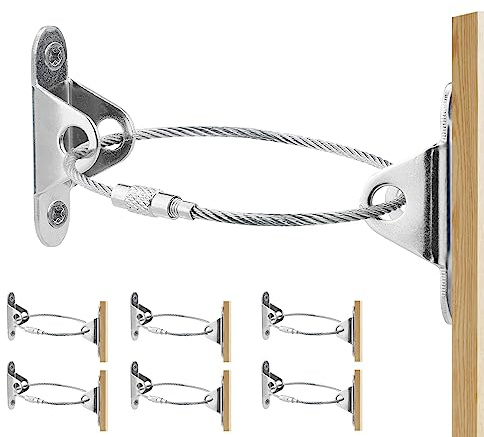 ZCYKJ 6 Stück Metall Anti-Kipp-Möbelgurte Baby Proofing Kit – Möbel Wand Befestigung Baby Sicherheitsgurte für Bücherregal Schrank Kommode Silber & Schwarz