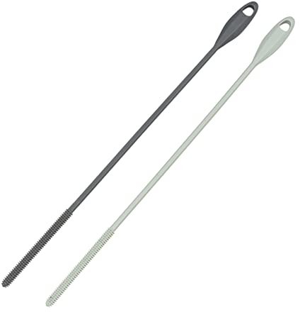 WENKO Trinkhalm-Bürste Triko im 2er Set, extra schmale Bürste aus Silikon zur hygienischen Reinigung von Trinkhalmen mit Öse zum Aufhängen, spülmaschinengeeignet, Ø 0,5 x 26 cm, Grau/Grün