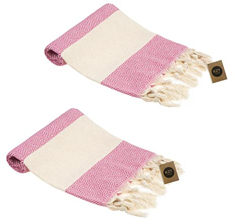 Juego de 2 toallas de mano turcas para cocina y baño, 50x100 cm, 20x40 pulgadas, toalla decorativa peshtemal absorbente prelavada para cara, manos, cabello, paño de cocina, paño de cocina (fucsia)