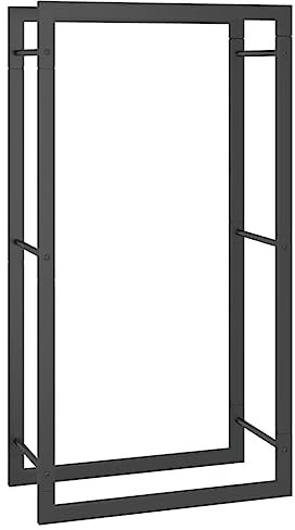 vidaXL Leñero Estante Leña Sala Salón Estar Organizador Mueble Estantería Almacenamiento Decoración Habitación Acero Negro Mate 50x28x94 cm