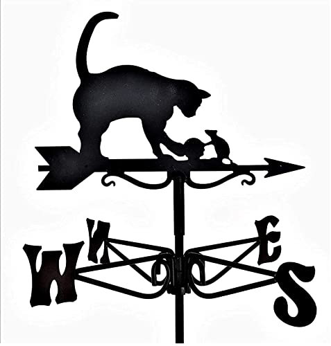 CAZARU Wetterfahne in Tierform – Katze und Maus, Schmiedeeisen, langlebig, Retro-Bauernhof, Pfahl, Windrichtungsanzeige, professionelle Messwerkzeuge, Gartendekoration